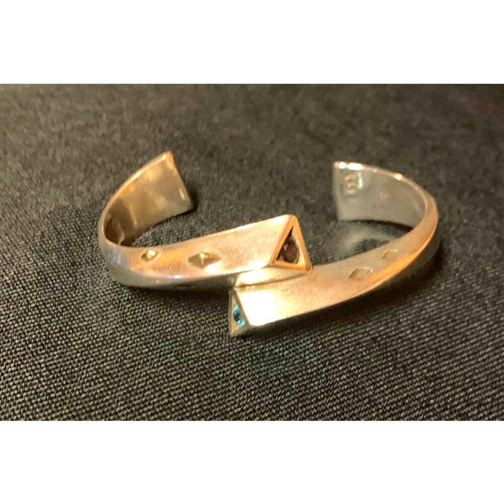 18K Gold and Sterling Silver Artisan Made Cuff with Semi Precious Stones